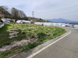 南側より敷地全景。高台に位置し、周囲が開けた明るい土地です。